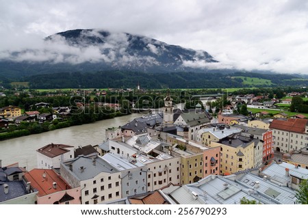 View over the historical center of Rattenberg, a small and picturesque medieval town on the Inn river in Tyrol, Austria