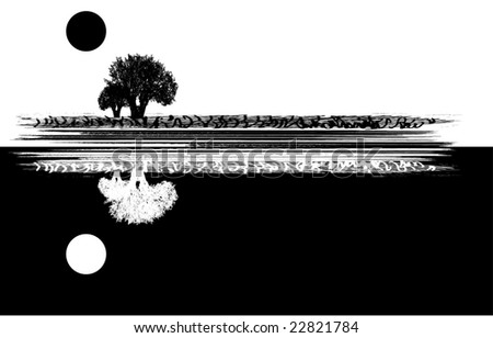 Tree and moon, illustration