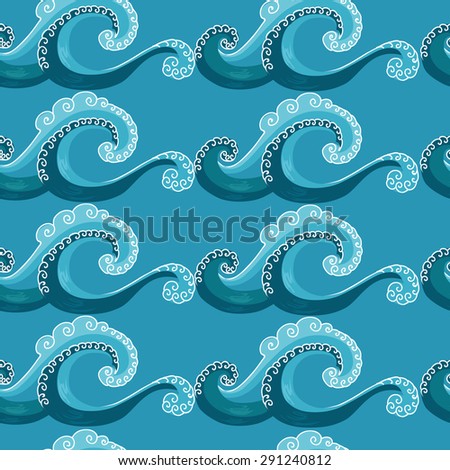 Seamless pattern. Decorative wave. Blue background