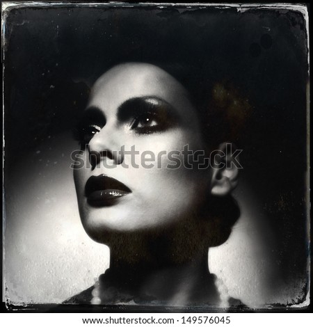 Portrait of a women. Wet Plate look like photo, taken with smart phone, in-Camera Editing.