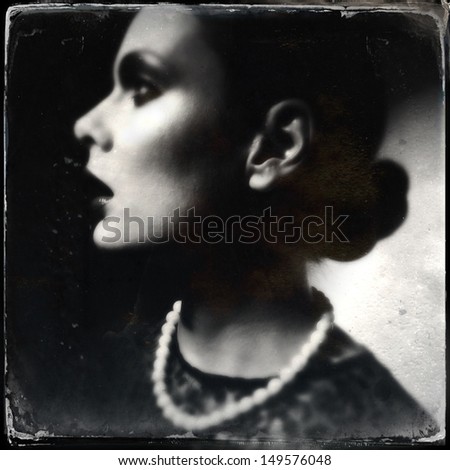 Portrait of a women. Wet Plate look like photo, taken with smart phone, in-Camera Editing.