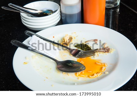 Leftover food on place after breakfast