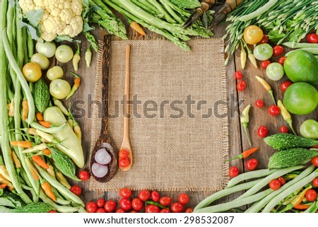 Nutritious vegetables frame and background