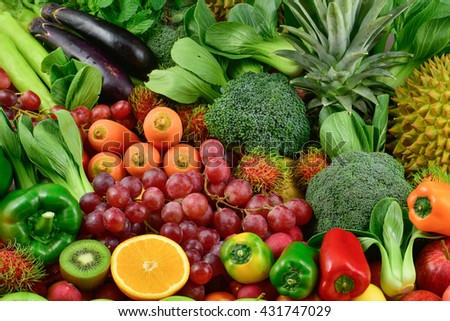 Nutritious Fruits and various vegetables  for healthy