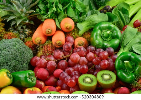 Various fresh fruits and vegetables for healthy