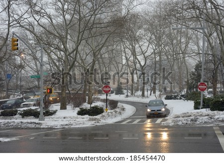 NEW YORK, USA - FEB 15:New York bore the brunt of bad weather in February snow storms with roads, cars and public transport severely stressed on  FEBRUARY 15, 2014 in NEW YORK, USA