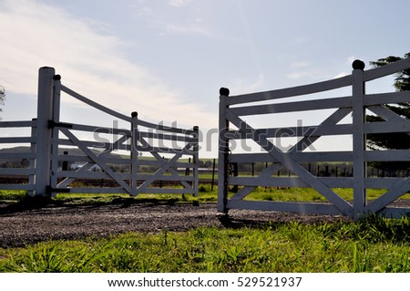 Farm entrance gate landscape background