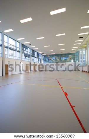 A perspective view of basketball indoor sport court