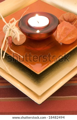 close-up  red romantic candle setting
