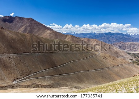 Roads along the high mountain to Chang-La Pass, more than 5,400 metres above sea-level,Leh Ladakh, India.