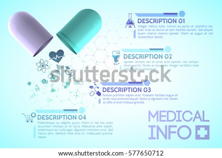 Pharmacy information poster with science and health symbols realistic vector illustration