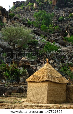 Mud house in the Mandara Mountains region of Cameroon, West Africa. The Mandara Mountains are a volcanic range extending about 200km  along the northern part of the Cameroon-Nigeria border.