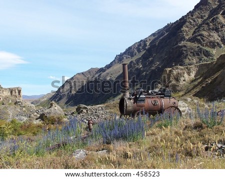Old gold train engine used for gold mining