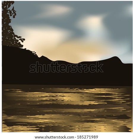 Night scenery - lake, landscape and trees at night