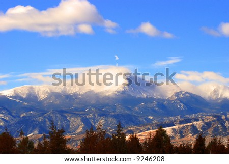 stock photo view of pikes peak from briargate area 10am Colorado Springs