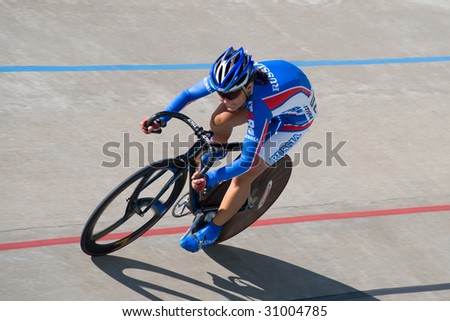 TULA, RUSSIA - MAY 25: Galina Strelcova of Russia participates in The European Track Cycling Cup May 25, 2009 in Tula, Russia.