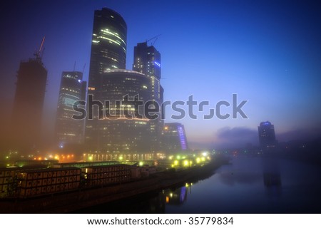 moscow business center at night