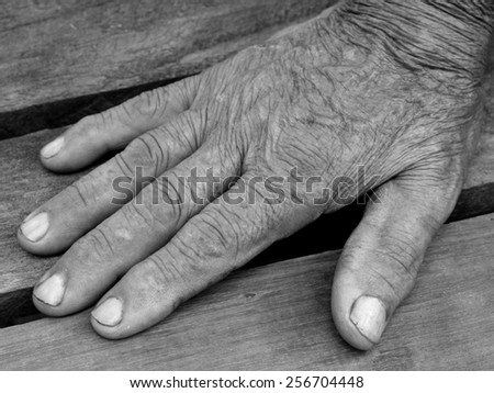 Old man hand  , black and white ,B&W