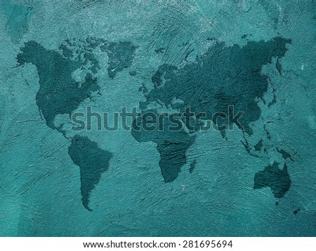 world map on color wall background