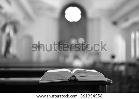 Bible in church , black and white , B&W
