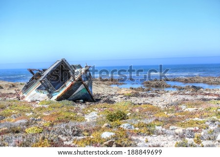 Diamond divers shipwrecked boat on the Skeleton coast, Namaqualand, Northern Cape, South Africa