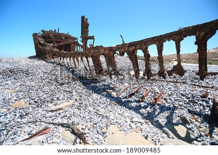 Shipwrecked boat on the Skeleton coast, Namaqualand, Northern Cape, South Africa