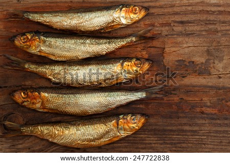 fish smoked herring sprat wood old board