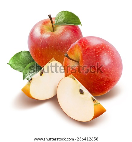 Red apples and quarters top view isolated on white background as package design element