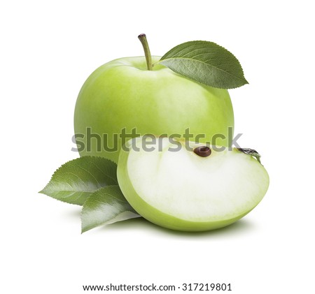 Green apple quarter piece composition isolated on white background as package design element