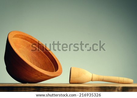 Vintage wooden bowl for spice and food cooking