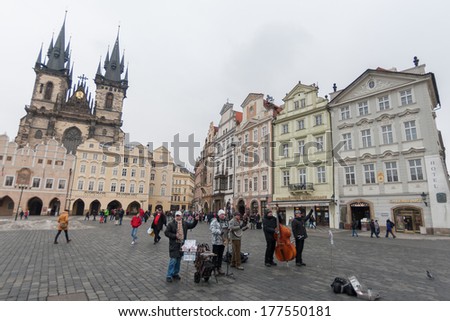 Prague, Czech Republic - February 2nd, 2014 - Swing Jazz Band Play Songs On Old Town Square
