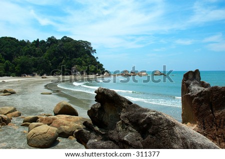 Beach scenery of Cempedak Bay of Kuantan, Pahang, Malaysia