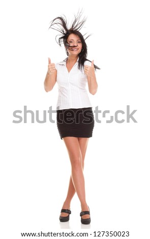 Portrait of a pretty young woman giving you the thumbs up isolated on white