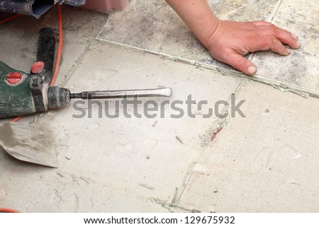 demolition hammer mason manual work floor tool worker