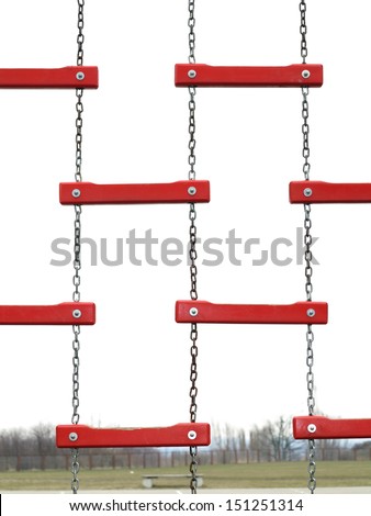 Chain red ladder hanging on the white background