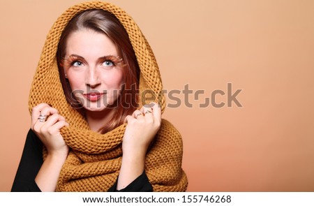 Autumn woman in fashion female, fresh girl glamour false long orange eye-lashes