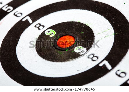 Closeup of old dirty black and white target as sport background. Skeet trap shooting.