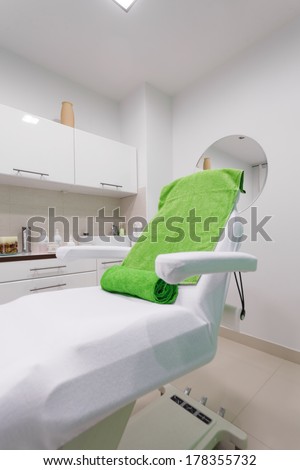 Chair In Modern Healthy Beauty Spa Salon. Interior Of Treatment Room. Luxury Relax Therapy.