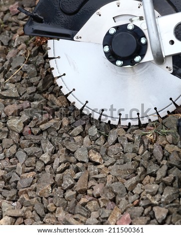 Construction machine circular saw blades concrete or asphalt cutter, industrial detail