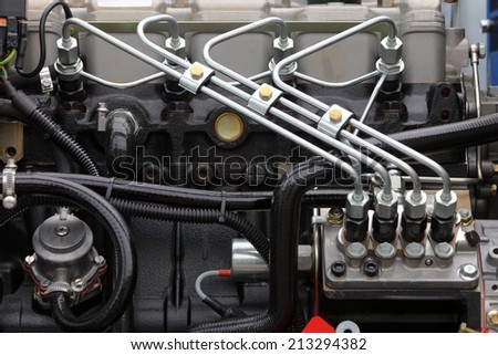 supply system for diesel fuel, clean motor block, diesel engine detail