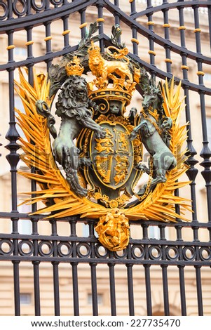 LONDON, ENGLAND UK - SEPTEMBER 20, 2014: Gate of Buckingham Palace on September 20, 2014, England UK. Buckingham palace is the official residence of Queen Elizabeth II.