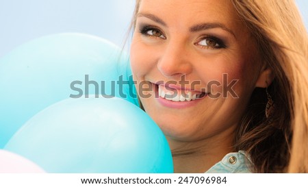 Summer holidays, celebration and lifestyle concept - Closeup beautiful woman teen girl with balloons outside