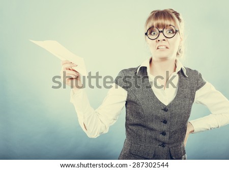 Fly fear metaphor, aerophobia concept. Business woman holding airplane in hand.