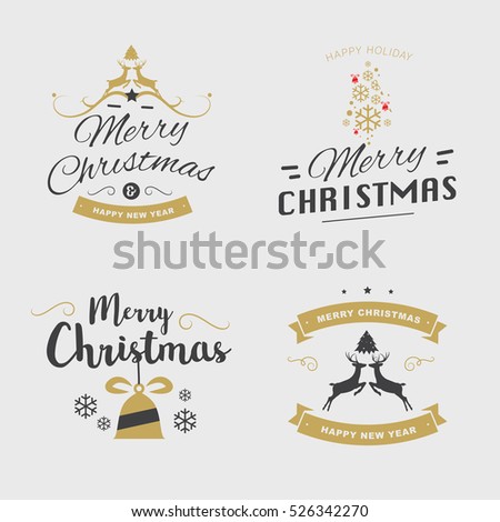 Set of Christmas Labels and Badges Vector Design Elements Set. Merry Christmas and Holidays Wishes Retro Typography Greeting Cards, Posters and Flyers, Vector Illustartor