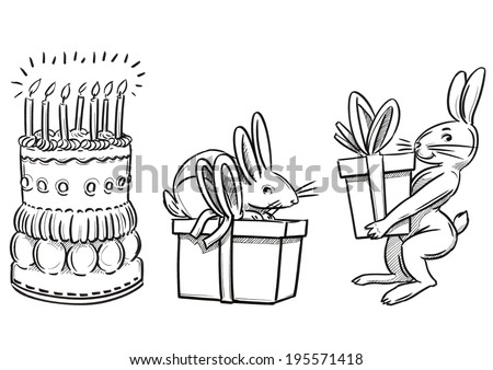 present cake and rabbits with presents