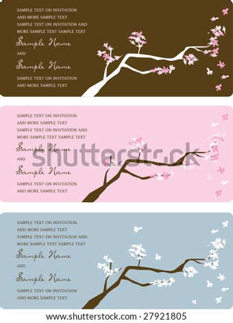 stock vector Wedding panels with cherry blossoms for use as invitations