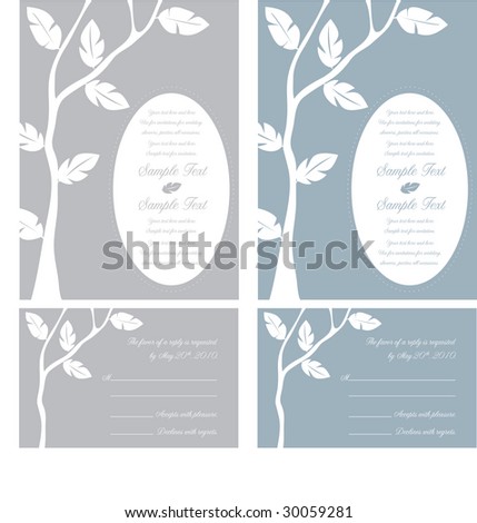 stock vector Leaves on a tree Wedding Invitation Panels and Reply cards 