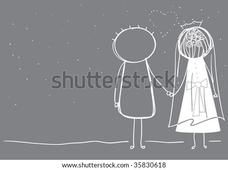 stock vector Bride and groom on a starry night