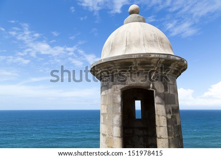 Historic Spanish watchtower overlooking San Juan Bay in Puerto Rico