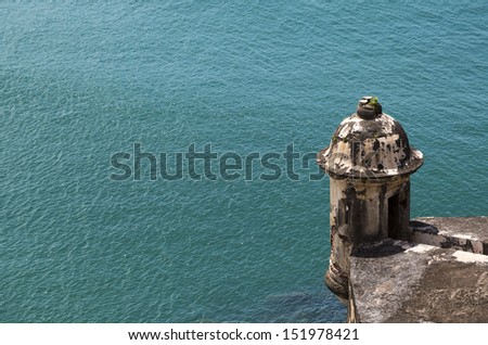 Historic Spanish sentry box overlooking San Juan Bay in Puerto Rico